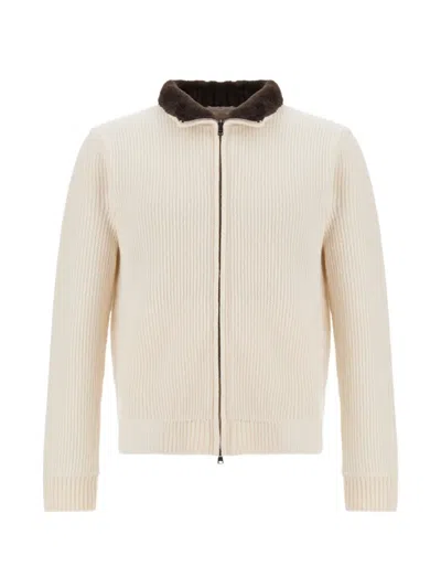 Herno Ribbed-knit Wool Cardigan In Neutral