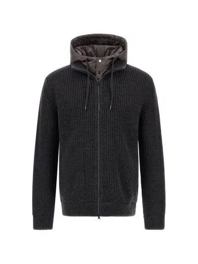 Herno Ribbed-knit Zip-up Cardigan In Black