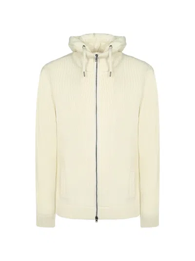 Herno Ribbed-knit Zip-up Hoodie In White