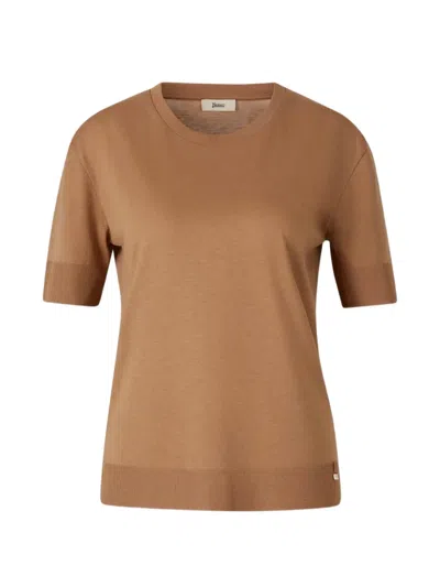 Herno Ribbed-trim Short-sleeved T-shirt In Brown