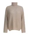 Herno Chunky Knit Turtleneck Sweater With Ribbed Cuffs And Hem In Brown