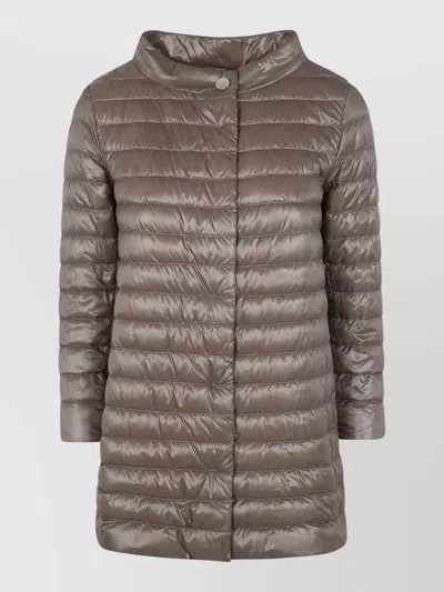 Herno Rossella High Collar Long Quilted Jacket In Brown