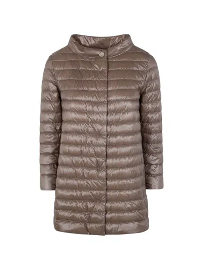Herno Rossella High Collar Long Quilted Jacket In Brown