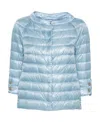Herno Round Collar Long Sleeved Down Jacket In Blue