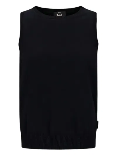 Herno Sleeveless Crew Neck Top With Sparkling Embellishments In Black