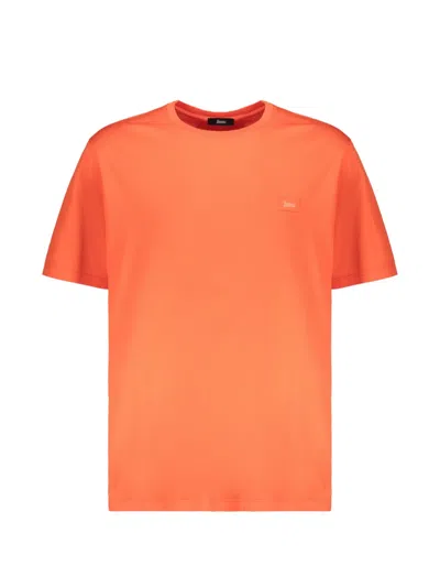 Herno Round-neck Cotton T-shirt In Orange