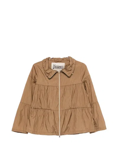 Herno Ruffled Jacket In Brown