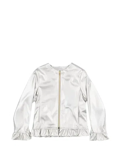 Herno Kids' Ruffled Metallic Jacket In Silver