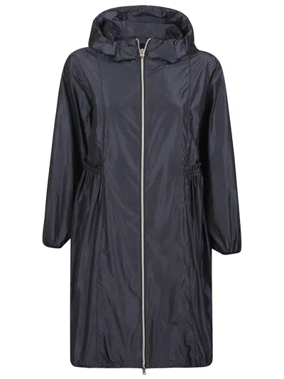 Herno Ruffled Parka Jacket With Zip Fastening And Adjustable Waist In Blue
