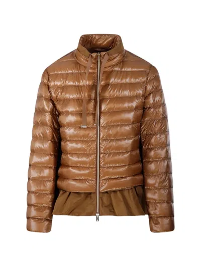 Herno Ruffled Puffer Coat In Brown