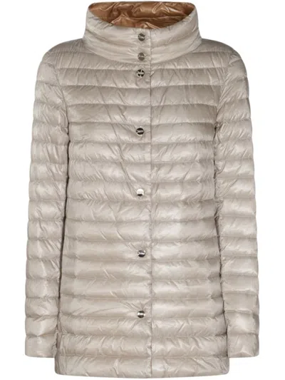 HERNO SAND-COLORED PADDED JACKET WITH HIGH COLLAR