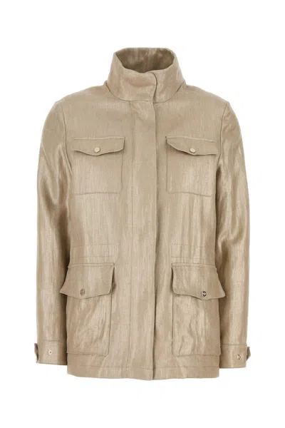 Herno Brown Linen Jacket In Gold