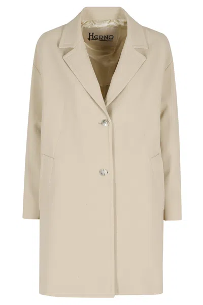 Herno Sand Long Lapel Pocketed Polyester Coat In Neutral