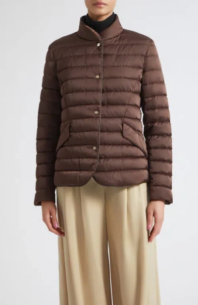 Herno Sateen Quilted Down & Feather Blazer In Dark Brown