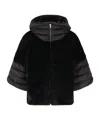Herno Satin Short Sleeve Faux Fur Jacket In Black