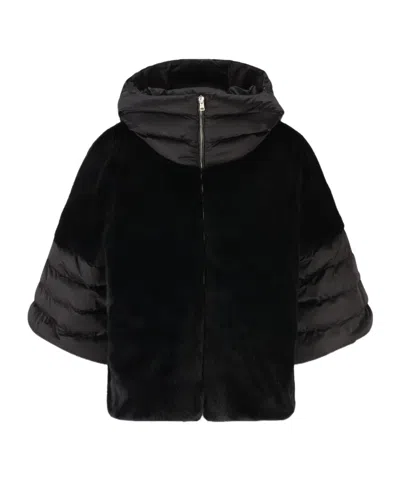 Herno Satin Alternative Fur Cape In Black