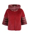Herno Satin Cape And Lady Alternative Fur In Red