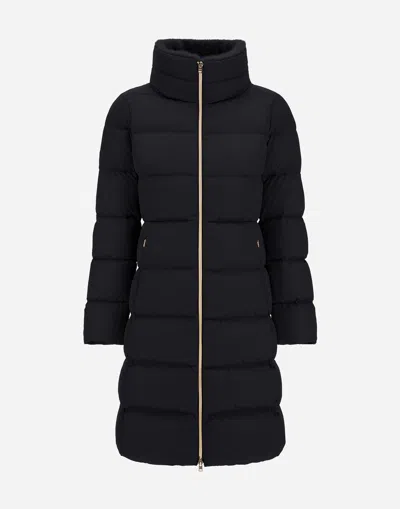 Herno Long Jacket In Satin And Lady Alternative Fur In Black