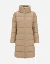 Herno Satin And Lady Alternative Fur Long Jacket In Brown