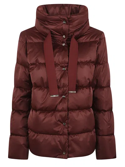 Herno High-neck Drawstring Padded Jacket In Brown