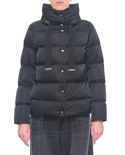 Herno Satin Cape Down Jacket With High Collar And Drawstring In Black