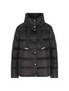 Herno Satin Cape Down Jacket With High Collar And Drawstring In Black