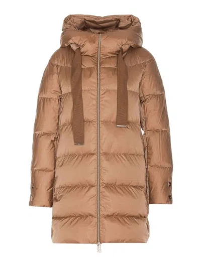 Herno Satin-finish Brown Jacket With Fixed Hood