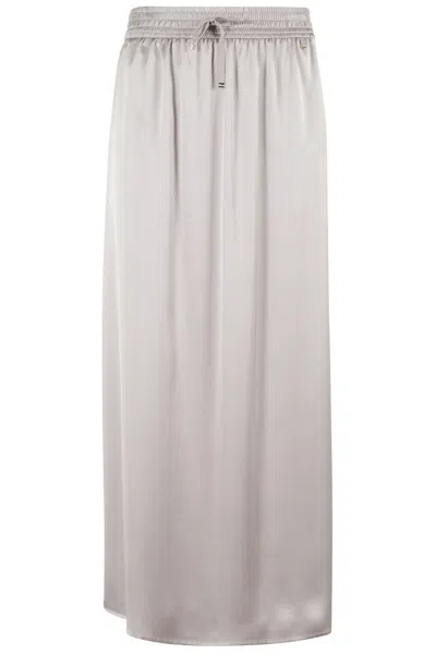 Herno Satin Finish Skirt With Drawstring Waist And Side Slits In Gray