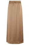 Herno Satin Finish Skirt With Elasticized Waist And Side Slits In Brown
