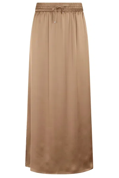 Herno Satin Finish Skirt With Elasticized Waist And Side Slits In Cammello