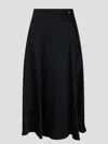 Herno Black Satin Long Skirt With Drawstring Waistband