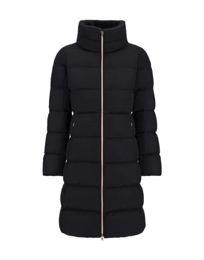 HERNO SATIN LONG COAT WITH FAUX FUR HIGH COLLAR
