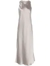 Herno Glossy Satin Midi Dress With Clean-cut Silhouette In Neutrals