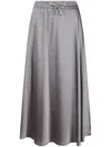 Herno Satin Finish Skirt With Drawstring Waist And Side Slits In Silver