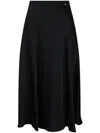 Herno Black Satin Long Skirt With Drawstring Waistband In Black