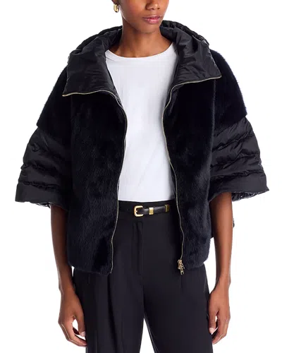 Herno Satin Short Sleeve Faux Fur Jacket In Black