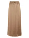 Herno Satin Finish Skirt With Elasticized Waist And Side Slits In Brown