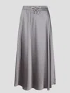 Herno Satin Finish Skirt With Drawstring Waist And Side Slits In Grey