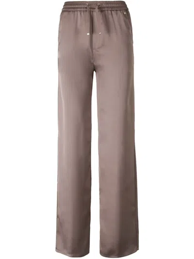 Herno Resort Wide Leg Trousers With Elastic Waistband In Brown