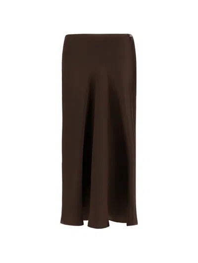 Herno Satin-finish Logo-plaque Midi Skirt In Brown