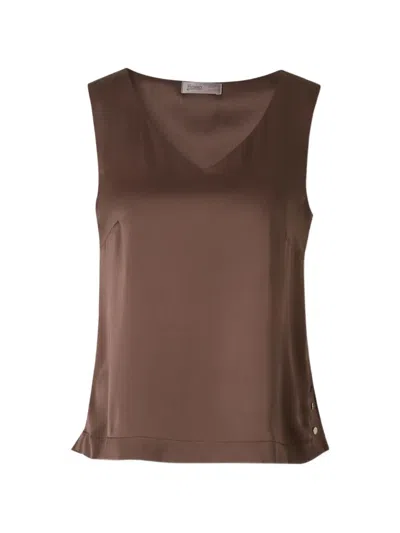 Herno Satin-finish V-neck Blouse In Brown
