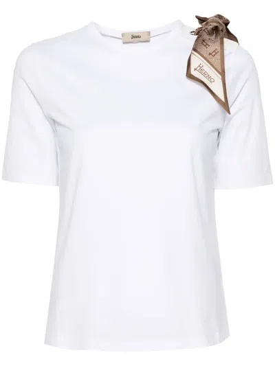 Herno Scarf-detail Crew-neck T-shirt In White