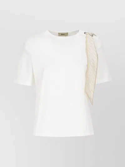 Herno Scarf Detail Round Neck Grommet Accents Top In White