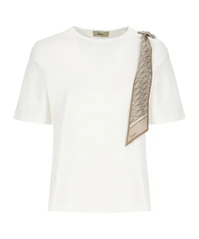 Herno Scarf Detailed Crewneck T-shirt In White