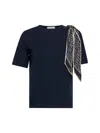 Herno Women Blue Jersey T-shirt With Scarf In Blu Navy