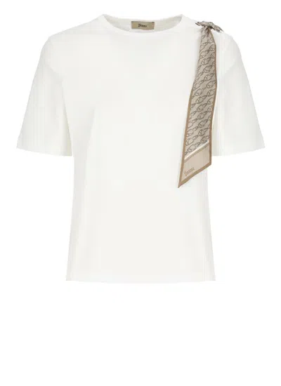 Herno Scarf Detailed Crewneck T In White