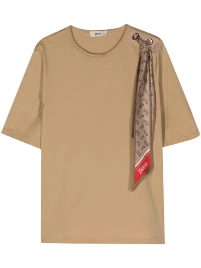 Herno Scarf-detailing Jersey T-shirt In Neutrals