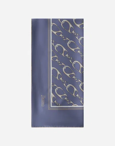 Herno Scarf In Iconic Print Silk In Blue