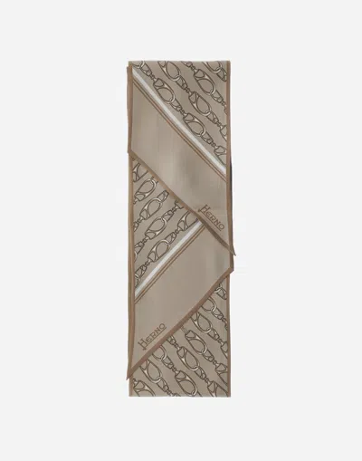 Herno Scarf In Iconic Print Silk In Brown