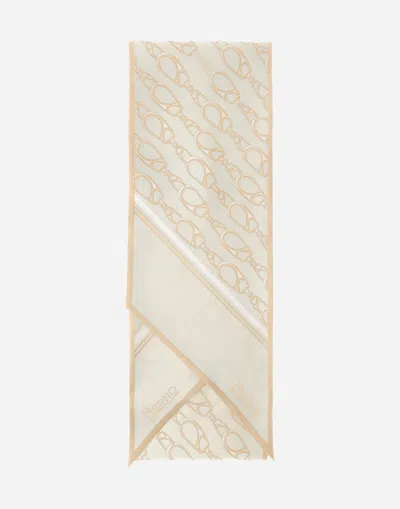 Herno Scarf In Iconic Print Silk In Cream